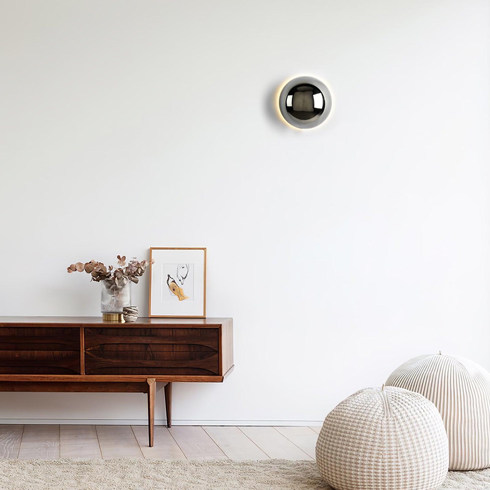 Contemporary Sphere Wall Lamp with Mirror Finish Glossy Gold LED Sconce for Home Interior