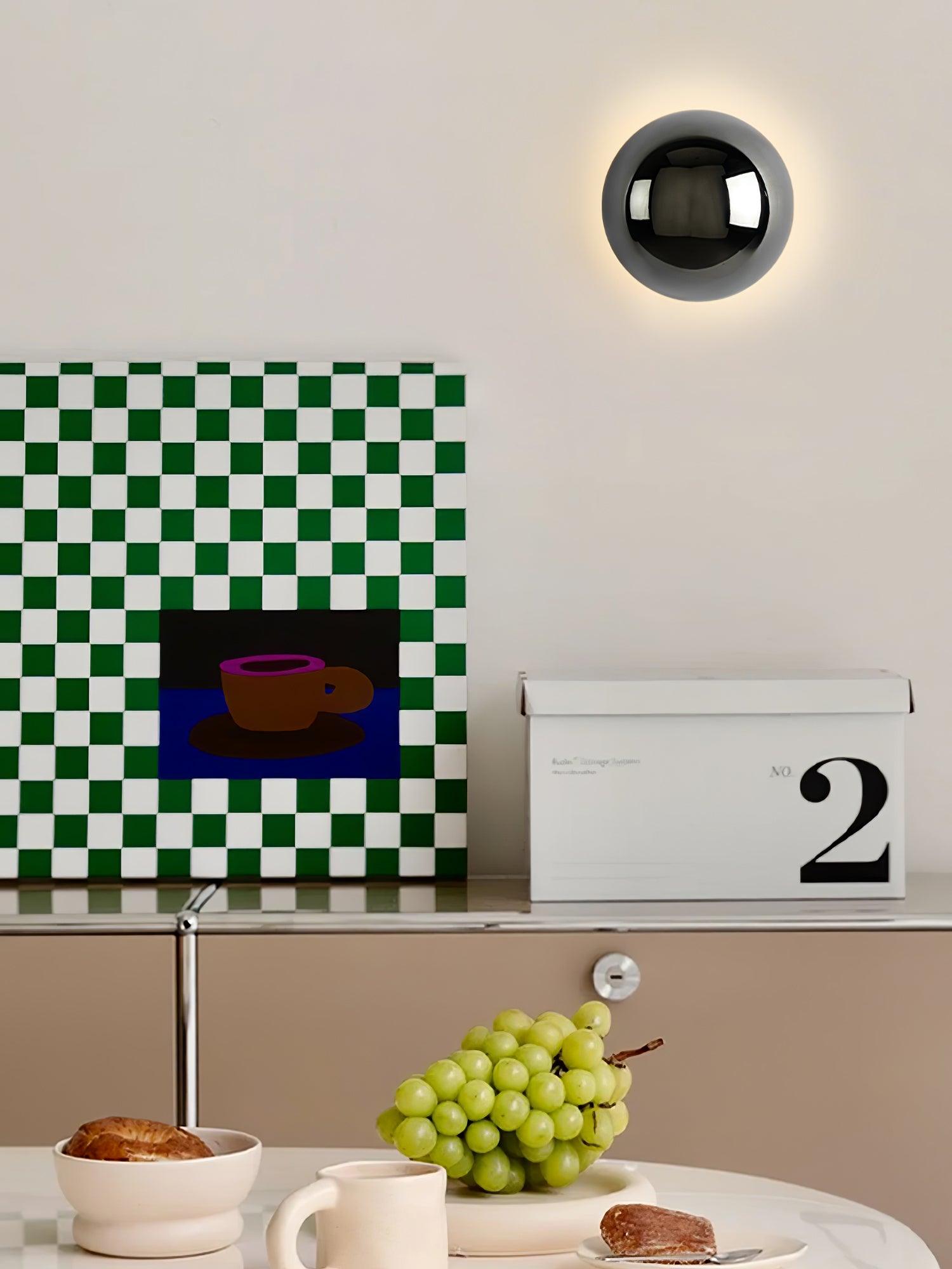 Contemporary Sphere Wall Lamp with Mirror Finish Glossy Gold LED Sconce for Home Interior