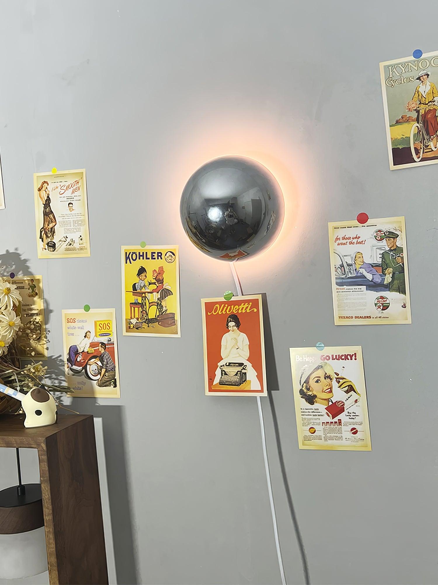 Contemporary Sphere Wall Lamp with Mirror Finish Glossy Gold LED Sconce for Home Interior
