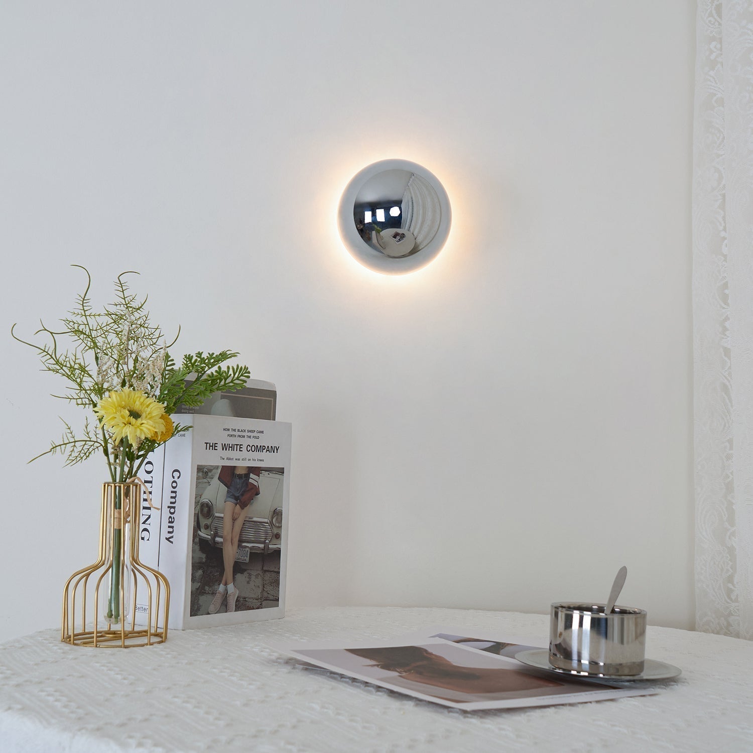 Contemporary Sphere Wall Lamp with Mirror Finish Glossy Gold LED Sconce for Home Interior