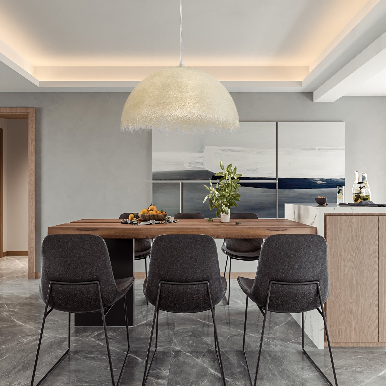 Contemporary White Textured Resin Pendant Light Artistic Hanging Ceiling Lamp