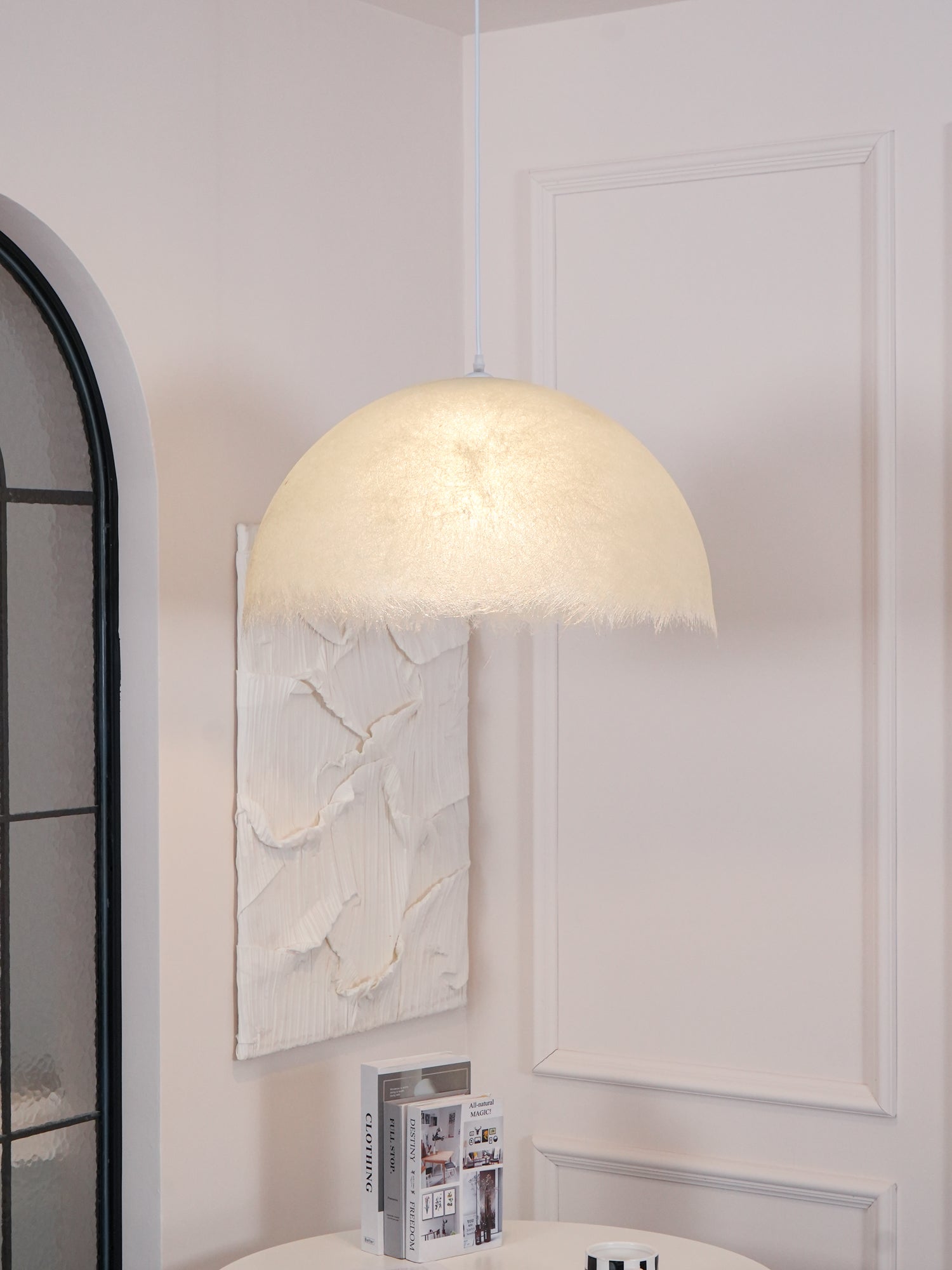 Contemporary White Textured Resin Pendant Light Artistic Hanging Ceiling Lamp