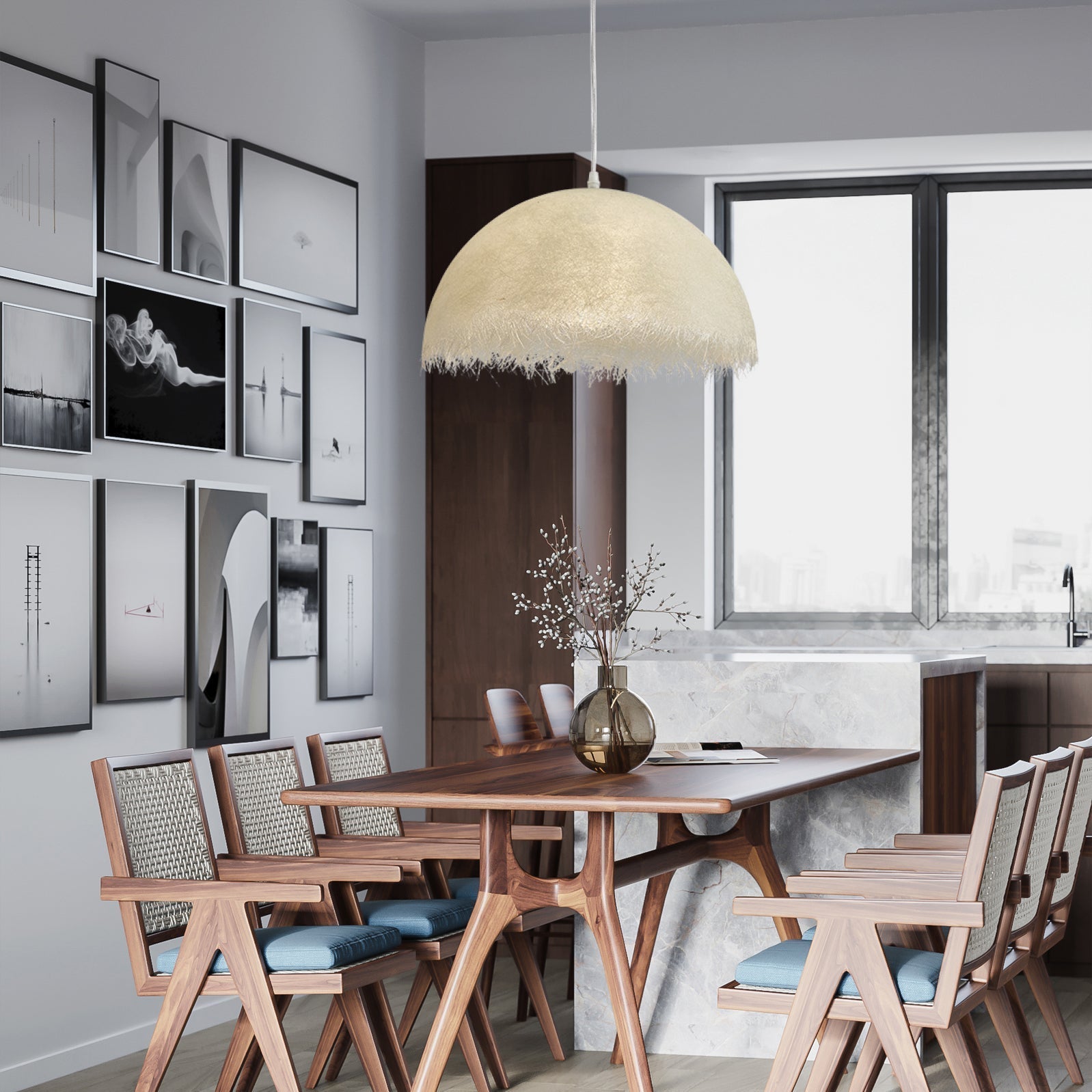 Contemporary White Textured Resin Pendant Light Artistic Hanging Ceiling Lamp