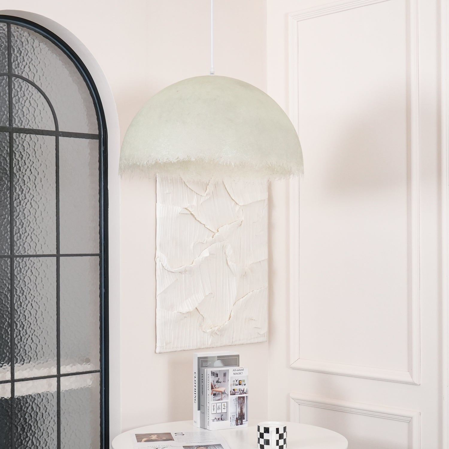 Contemporary White Textured Resin Pendant Light Artistic Hanging Ceiling Lamp
