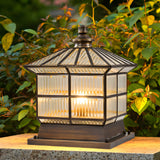 Copper Square Bronze Fence Post Light Outdoor Pillar Lamp with Solar and Hardwired 3 Step Dimming