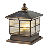 Copper Square Bronze Fence Post Light Outdoor Pillar Lamp with Solar and Hardwired 3 Step Dimming
