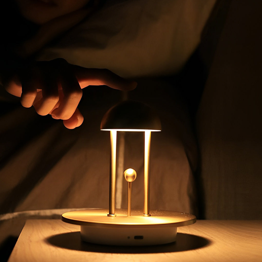 Cordless Nickel Jingle Table Lamp with Infrared Wave Sensor and Warm Ambient LED Light