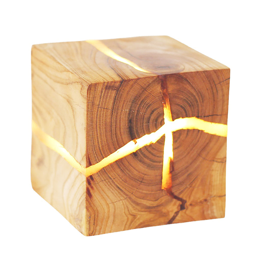 Cracked Wood Grain Square Wall Sconce Rustic Wooden G4 LED Bedside Light for Bedroom