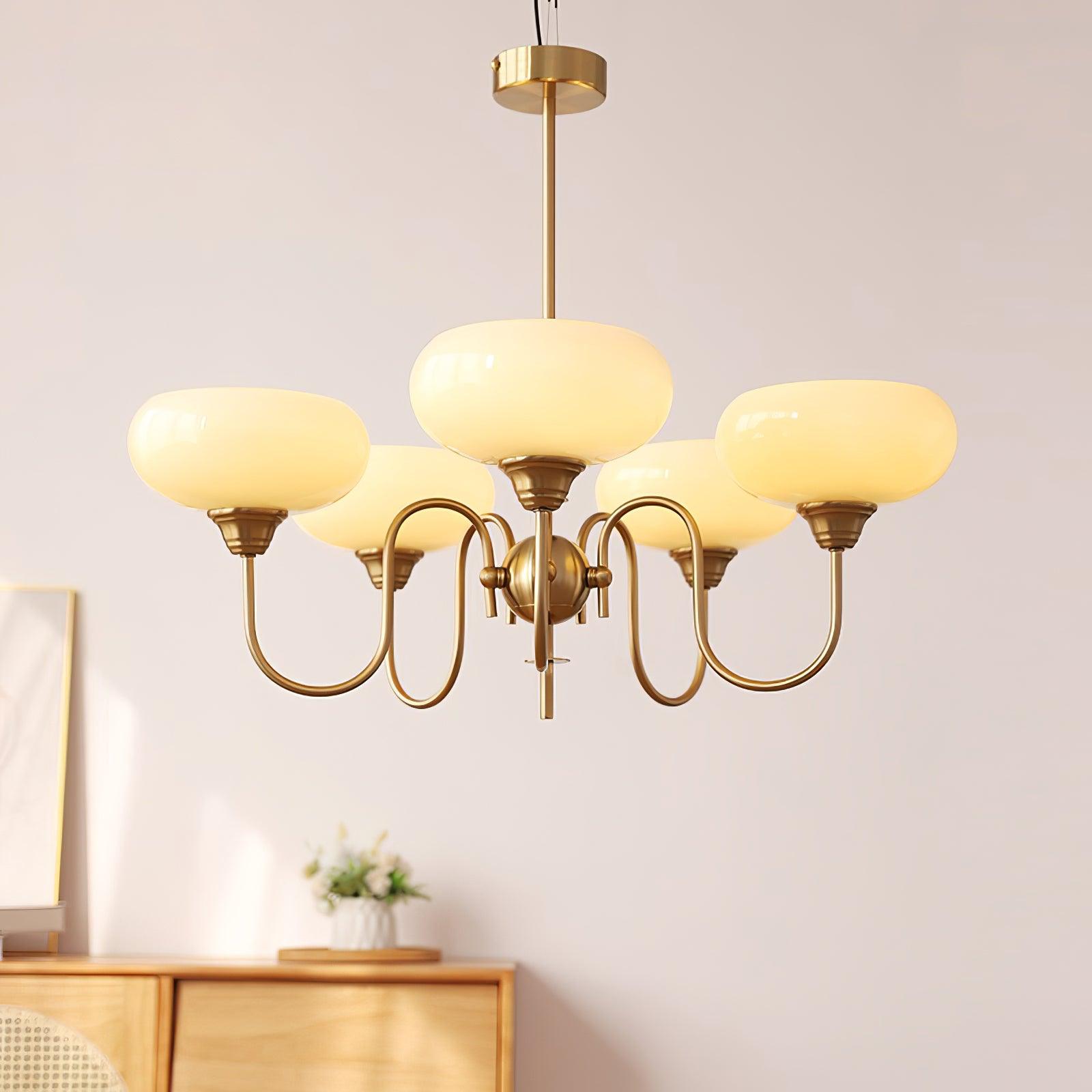 Creamy Persimmon Glass Chandelier Mid Century Modern Multi Light Ceiling Fixture