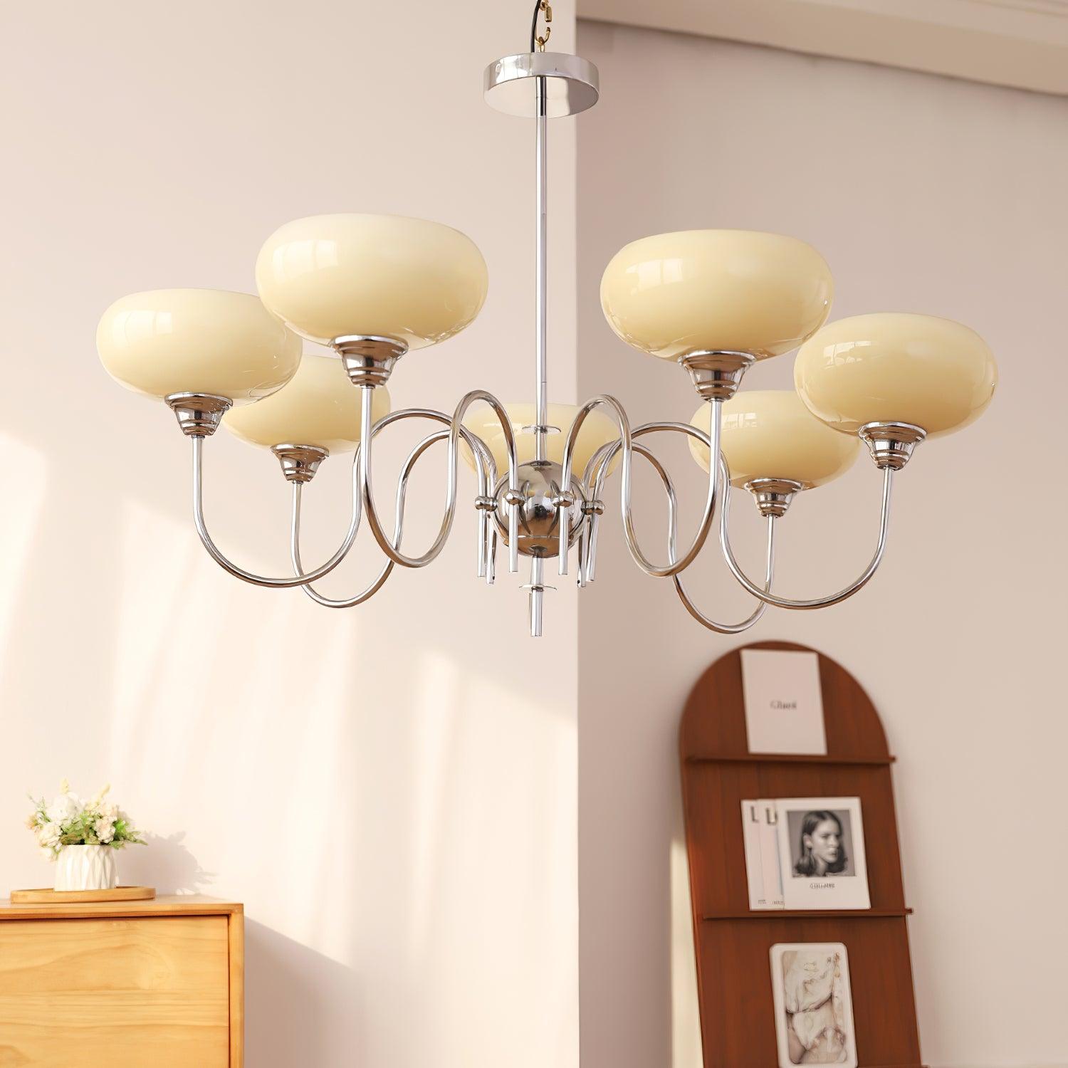 Creamy Persimmon Glass Chandelier Mid Century Modern Multi Light Ceiling Fixture