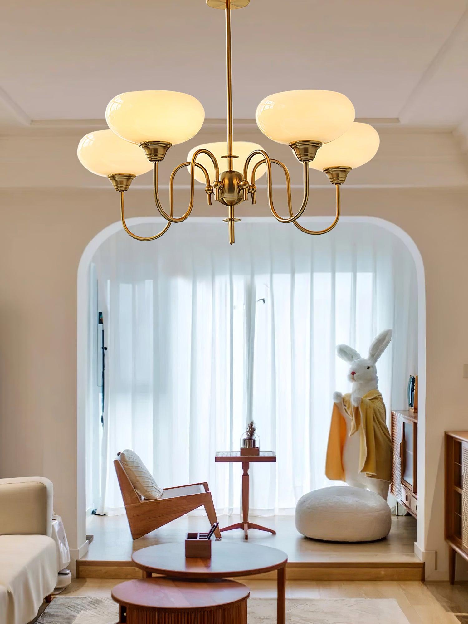 Creamy Persimmon Glass Chandelier Mid Century Modern Multi Light Ceiling Fixture