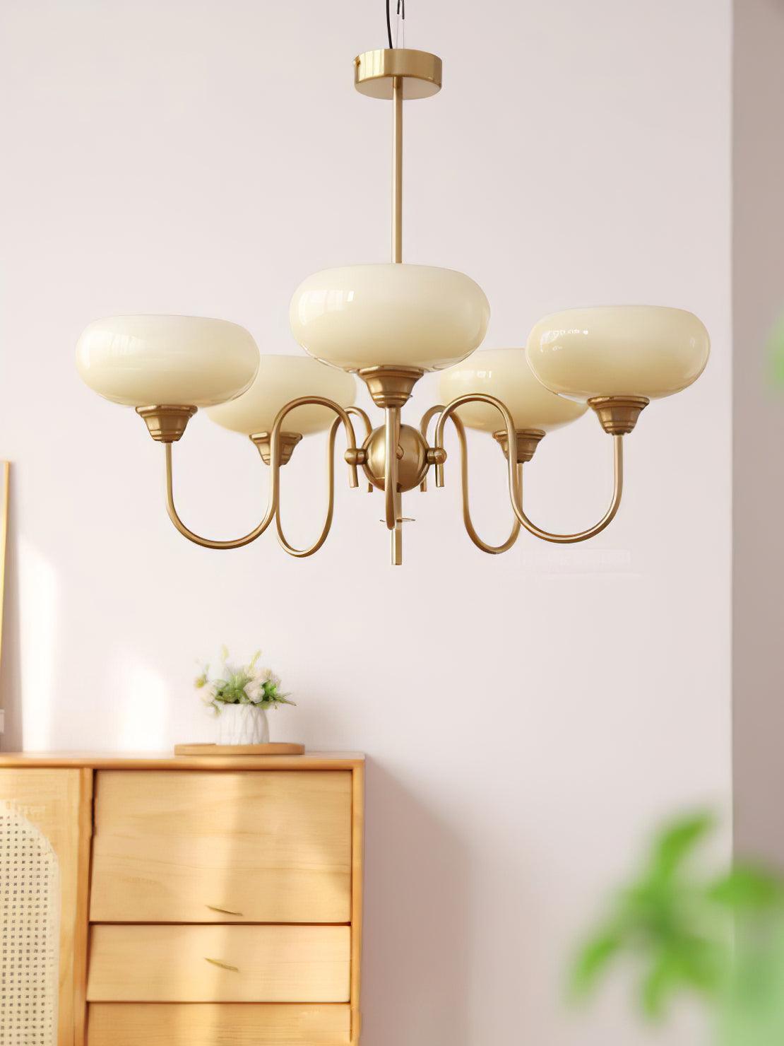 Creamy Persimmon Glass Chandelier Mid Century Modern Multi Light Ceiling Fixture