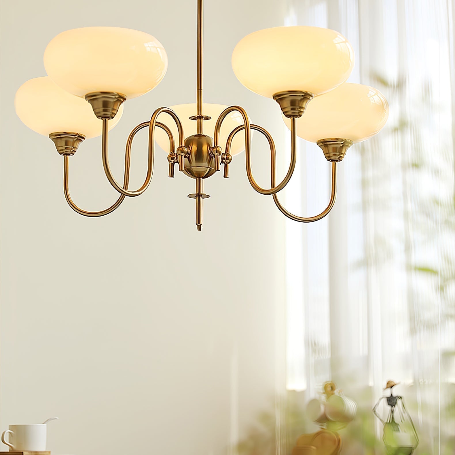 Creamy Persimmon Glass Chandelier Mid Century Modern Multi Light Ceiling Fixture