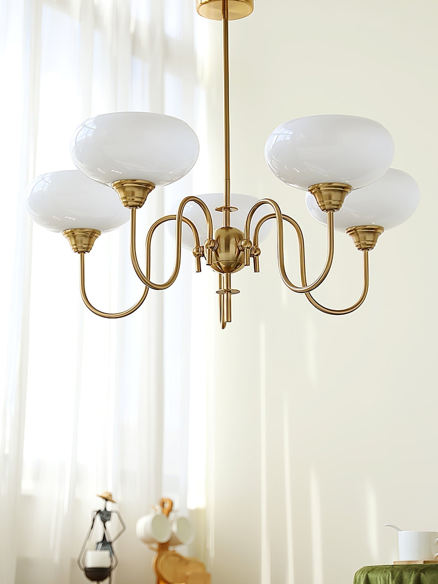 Creamy Persimmon Glass Chandelier Mid Century Modern Multi Light Ceiling Fixture