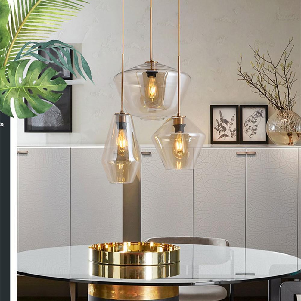 Creative 3 Light Glass LED Pendant Light Fixture Retro Kitchen Island Chandelier for Dining Room