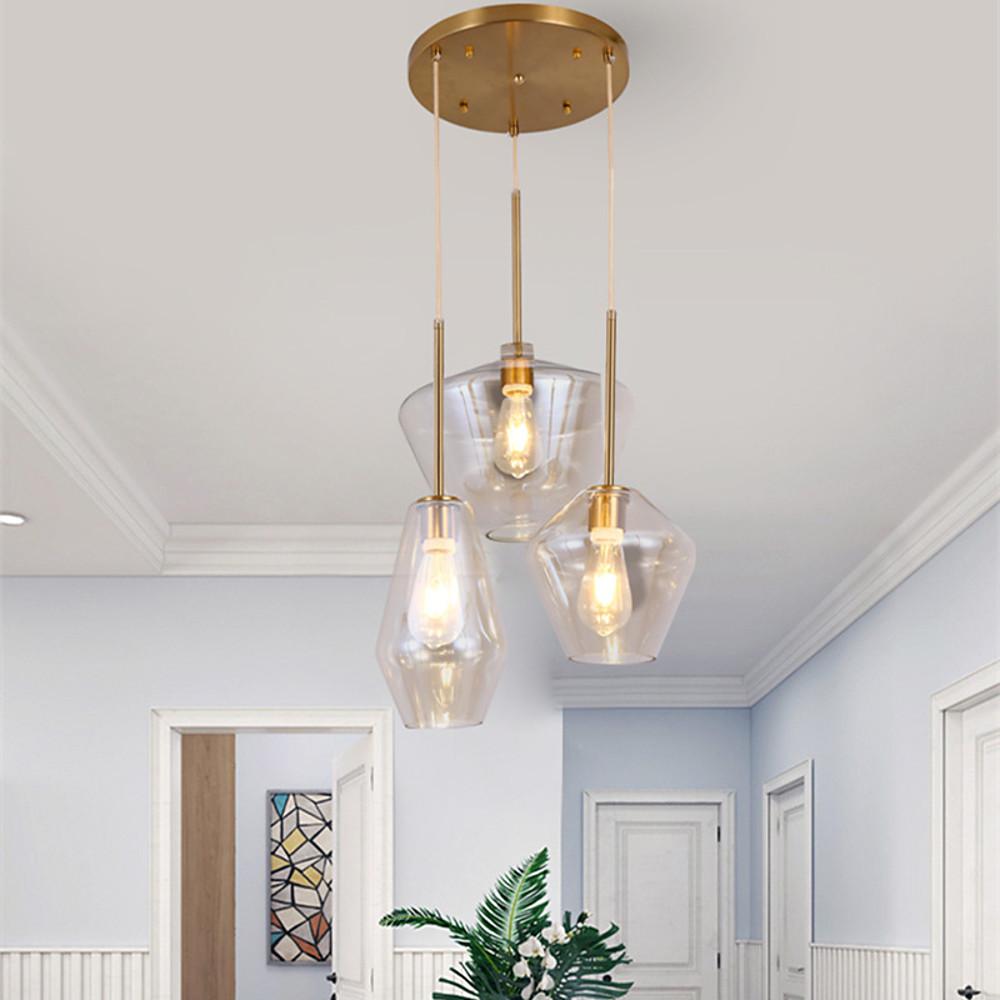 Creative 3 Light Glass LED Pendant Light Fixture Retro Kitchen Island Chandelier for Dining Room