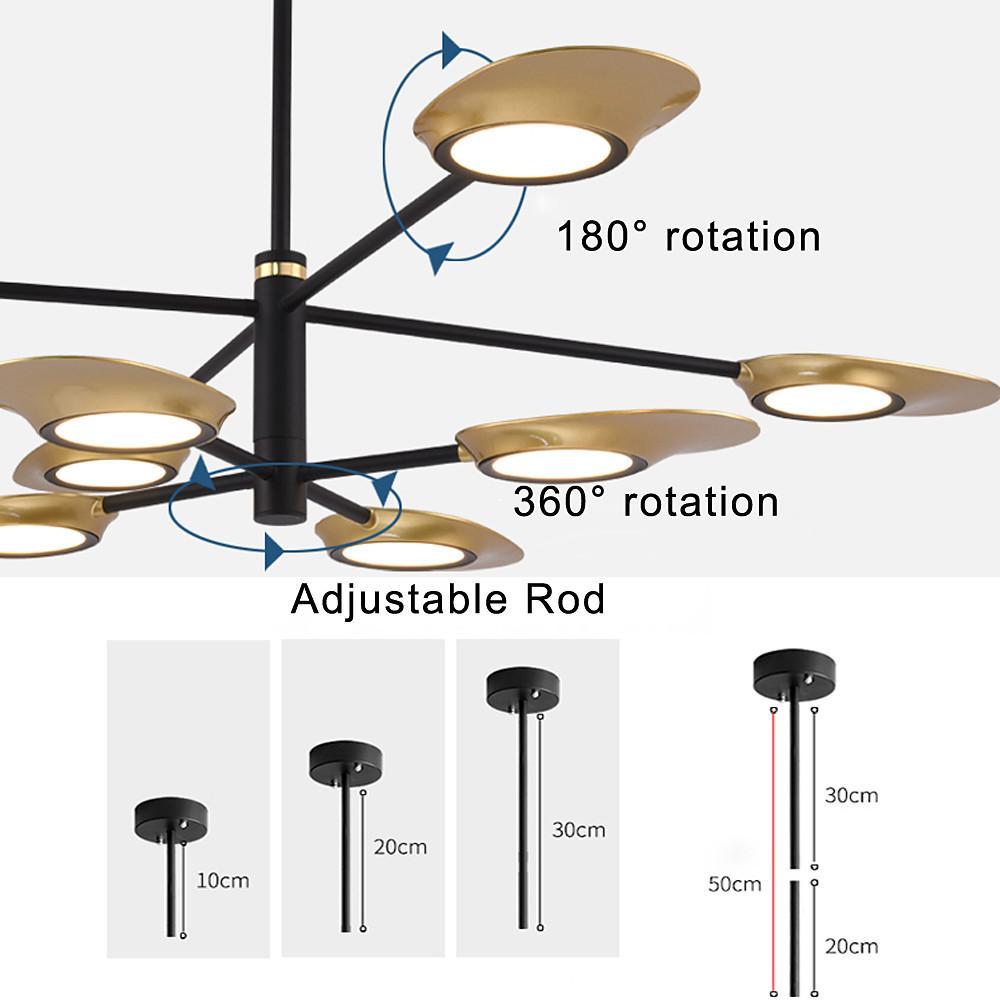 Creative 6 Light Adjustable LED Chandelier Modern Metal Ceiling Light Fixture for Dining Room