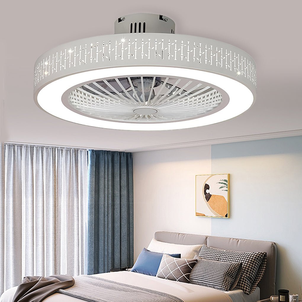 Modern 20 Inch Bladeless Ceiling Fan with Dimmable LED Light Chandelier for Bedroom and Living Room