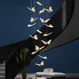 Creative Butterfly LED Staircase Chandelier Modern Long High Ceiling Pendant Light