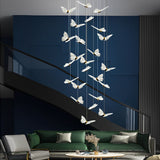 Creative Butterfly LED Staircase Chandelier Modern Long High Ceiling Pendant Light