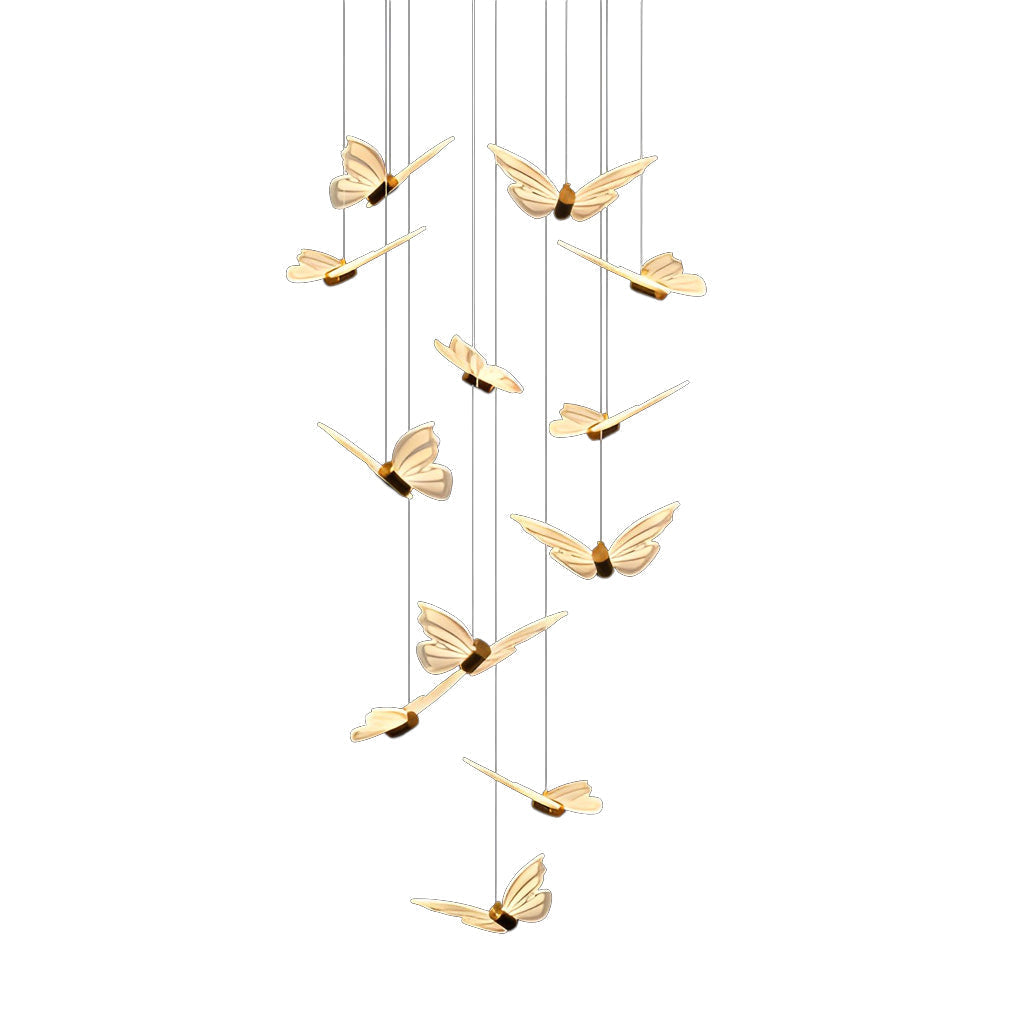 Creative Butterfly LED Staircase Chandelier Modern Long High Ceiling Pendant Light