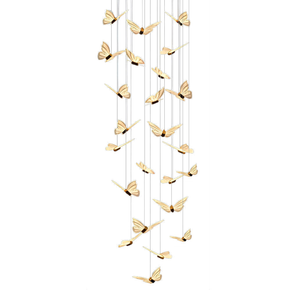 Creative Butterfly LED Staircase Chandelier Modern Long High Ceiling Pendant Light