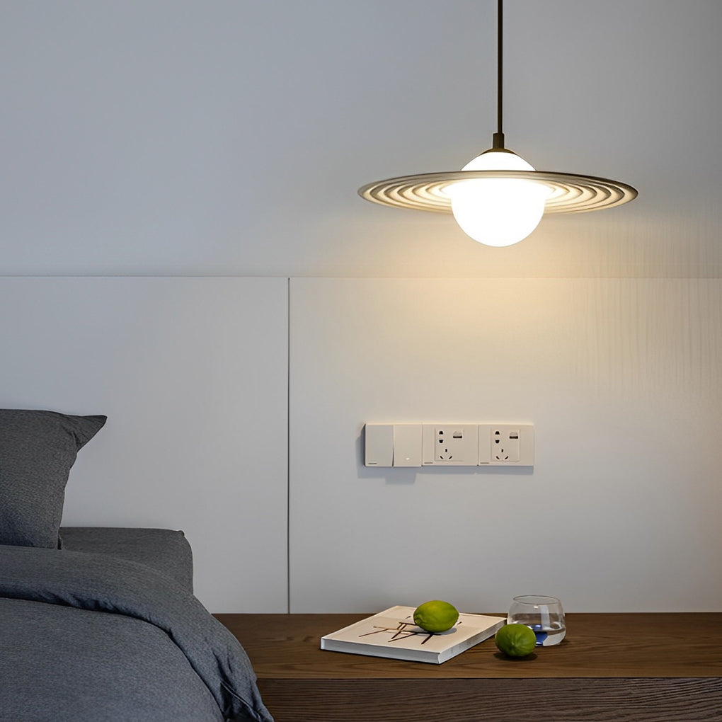 Creative Circular LED Hanging Lamp Contemporary Matte Black and White Kitchen Island Lighting
