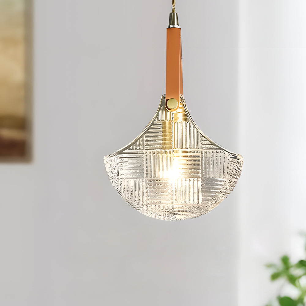 Creative Glass Bag Pendant Light with Leather Handle and Copper Accents Modern Hanging Lamp