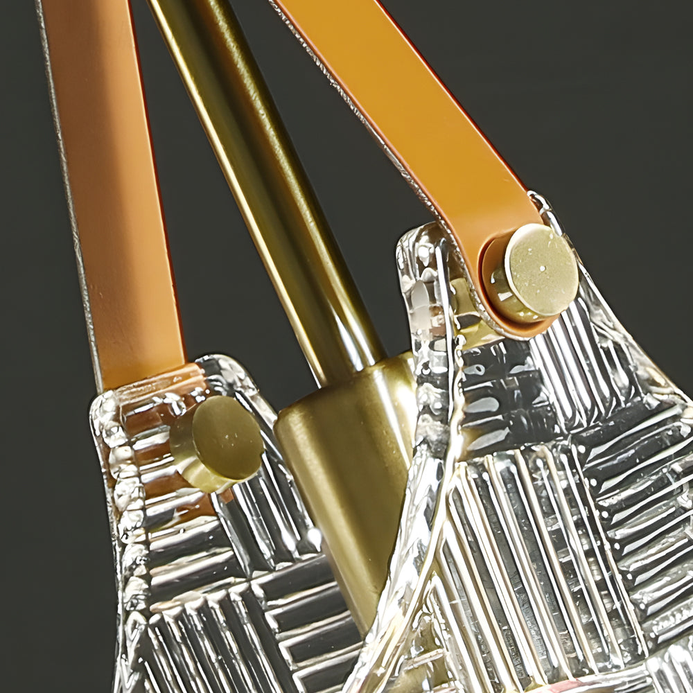 Creative Glass Bag Pendant Light with Leather Handle and Copper Accents Modern Hanging Lamp