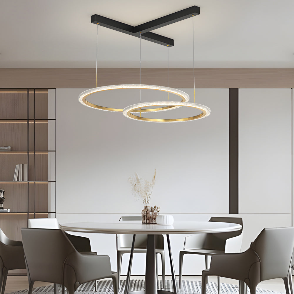 Creative Modern LED Ring Pendant Light with Three Step Dimming and Adjustable Height for Living Room