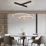 Creative Modern LED Ring Pendant Light with Three Step Dimming and Adjustable Height for Living Room