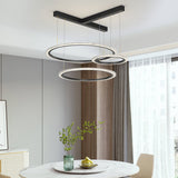 Creative Modern LED Ring Pendant Light with Three Step Dimming and Adjustable Height for Living Room