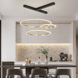 Creative Modern LED Ring Pendant Light with Three Step Dimming and Adjustable Height for Living Room