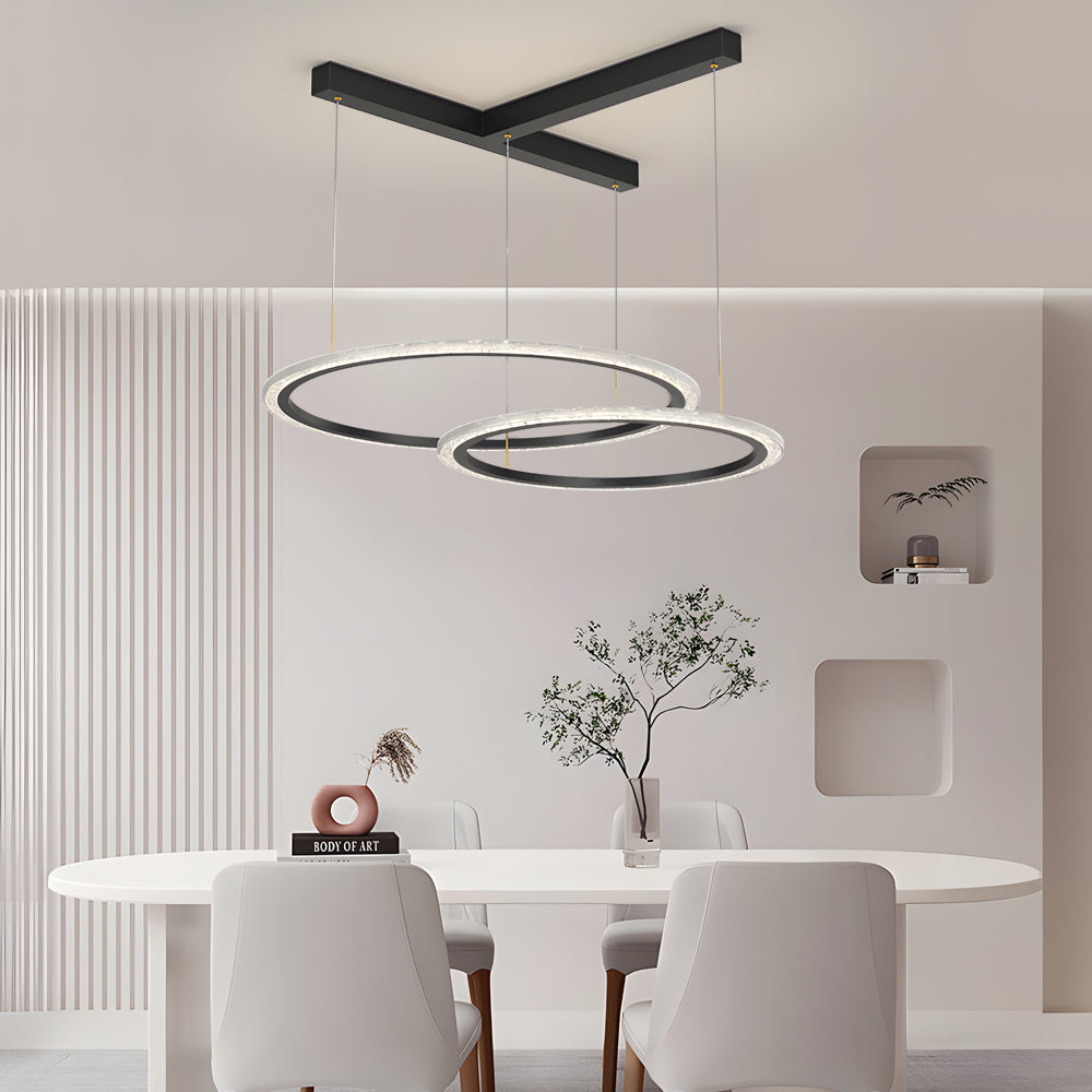 Creative Modern LED Ring Pendant Light with Three Step Dimming and Adjustable Height for Living Room