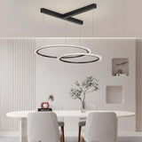 Creative Modern LED Ring Pendant Light with Three Step Dimming and Adjustable Height for Living Room