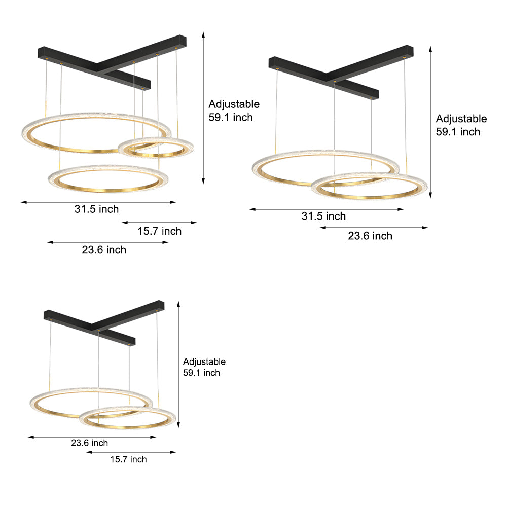 Creative Modern LED Ring Pendant Light with Three Step Dimming and Adjustable Height for Living Room