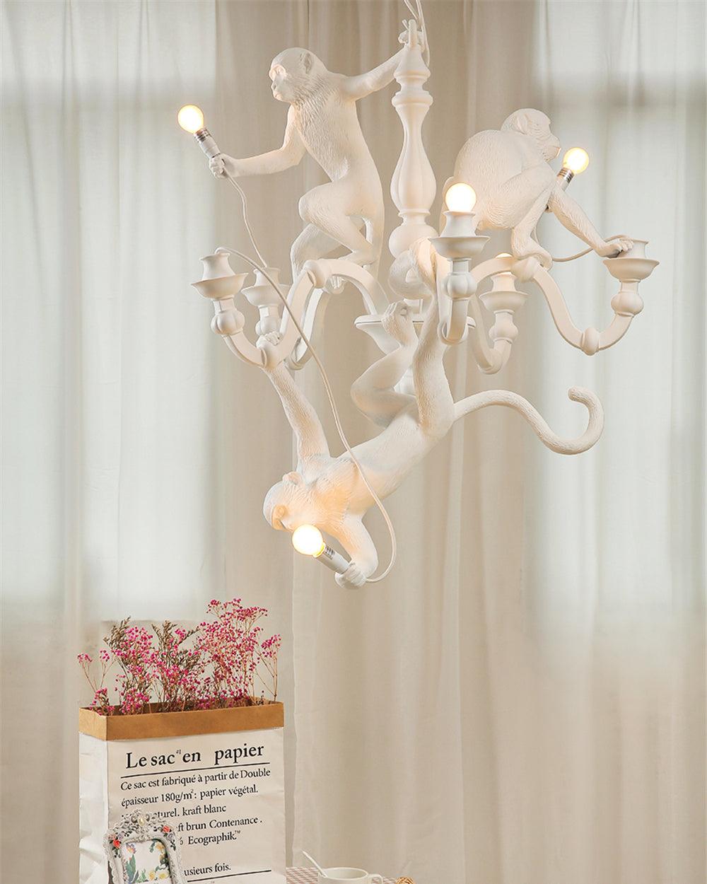 Creative Monkey Resin Pendant Light Modern Animal Themed Chandelier for Playful Interior Decor
