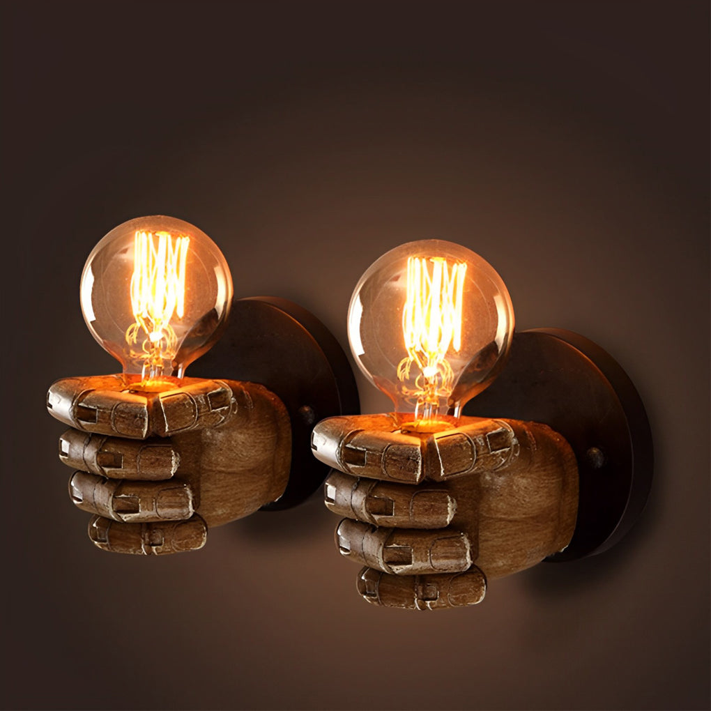 Creative Resin Fist Shaped Wall Sconce Retro Industrial Style Indoor Lighting Fixture