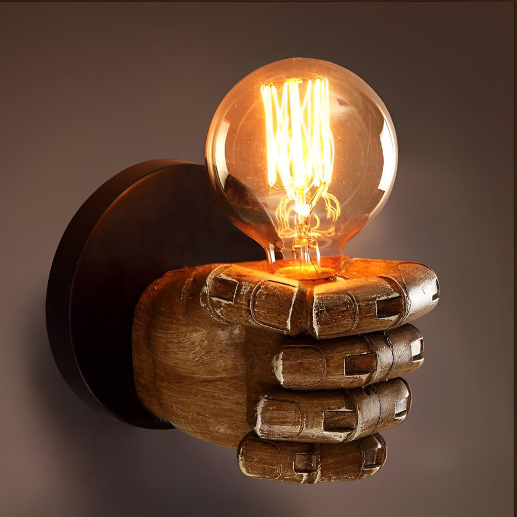 Creative Resin Fist Shaped Wall Sconce Retro Industrial Style Indoor Lighting Fixture