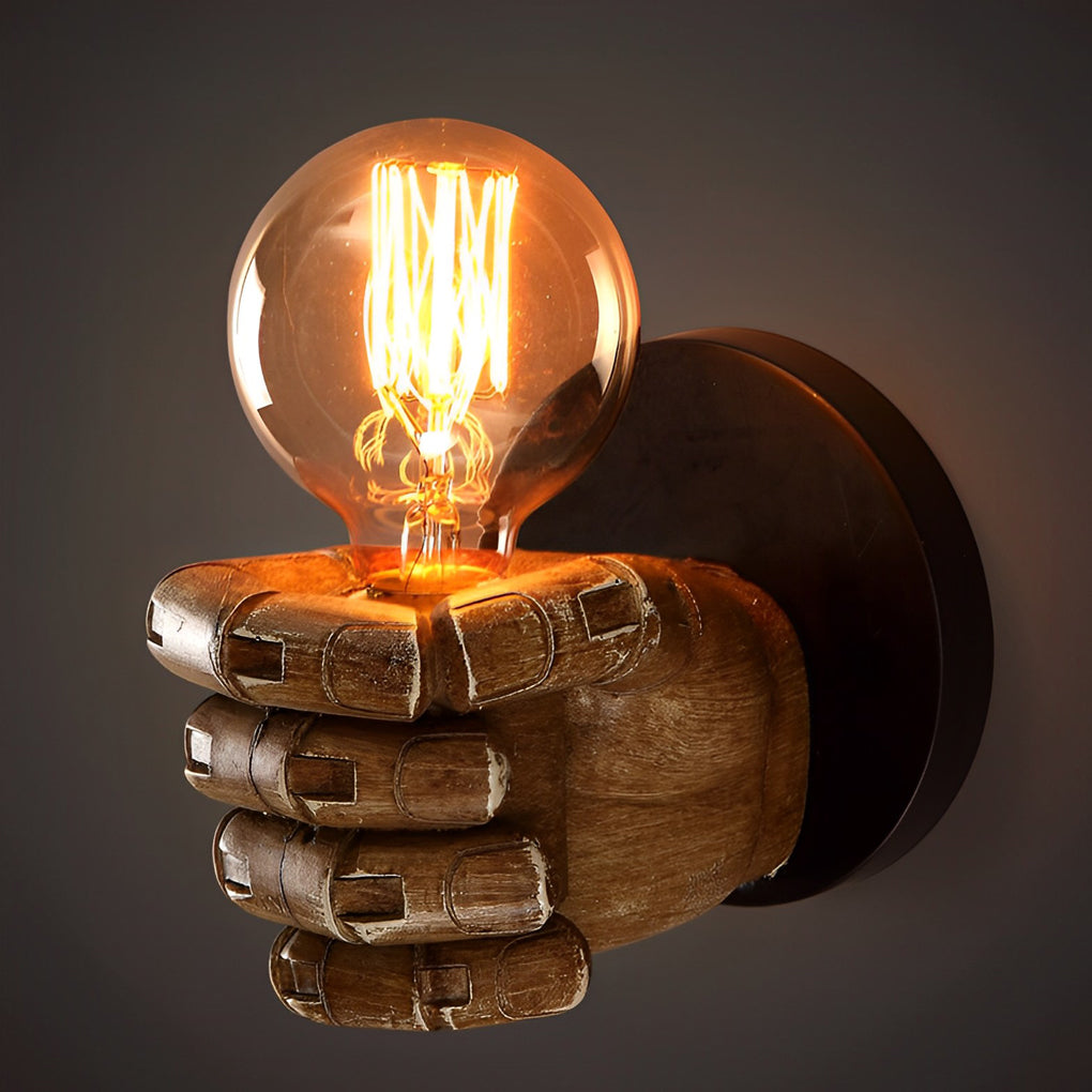 Creative Resin Fist Shaped Wall Sconce Retro Industrial Style Indoor Lighting Fixture