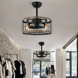 Vintage Industrial Cage Ceiling Fan Light with Quiet Motor and Wrought Iron Housing for Living Room