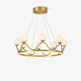 Crown Brass Chandelier with Hand Blown Glass Globes for Luxury Dining Room