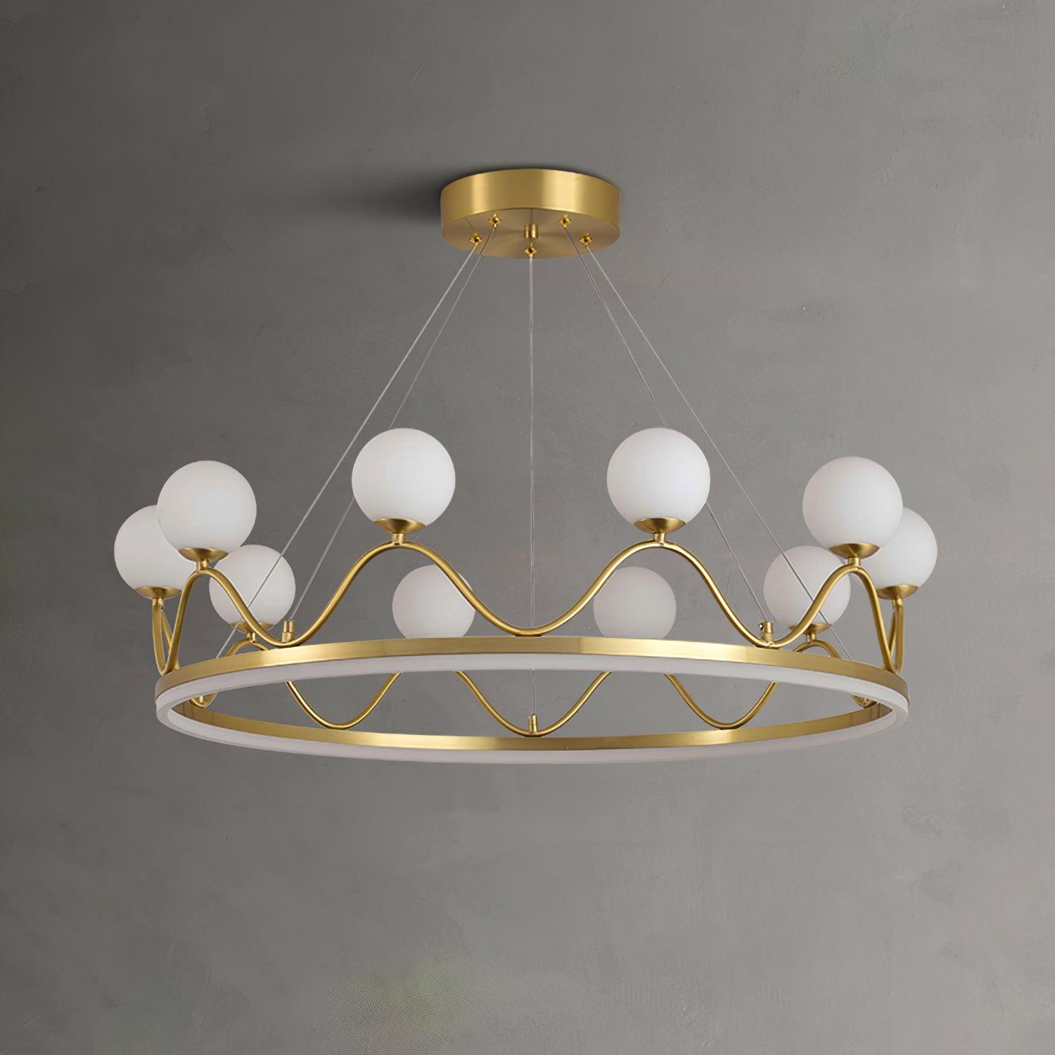 Crown Brass Chandelier with Hand Blown Glass Globes for Luxury Dining Room