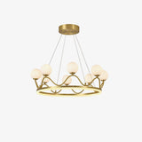 Crown Brass Chandelier with Hand Blown Glass Globes for Luxury Dining Room
