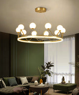 Crown Brass Chandelier with Hand Blown Glass Globes for Luxury Dining Room
