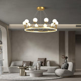 Crown Brass Chandelier with Hand Blown Glass Globes for Luxury Dining Room