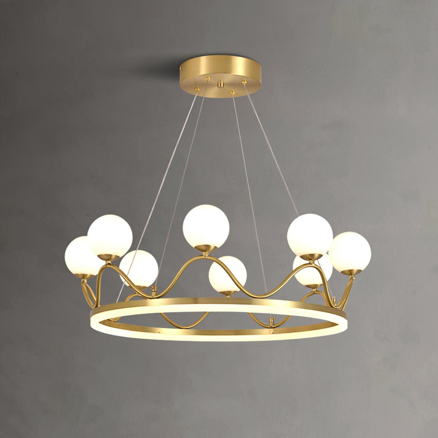 Crown Brass Chandelier with Hand Blown Glass Globes for Luxury Dining Room