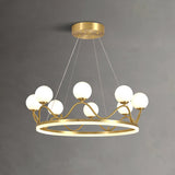 Crown Brass Chandelier with Hand Blown Glass Globes for Luxury Dining Room