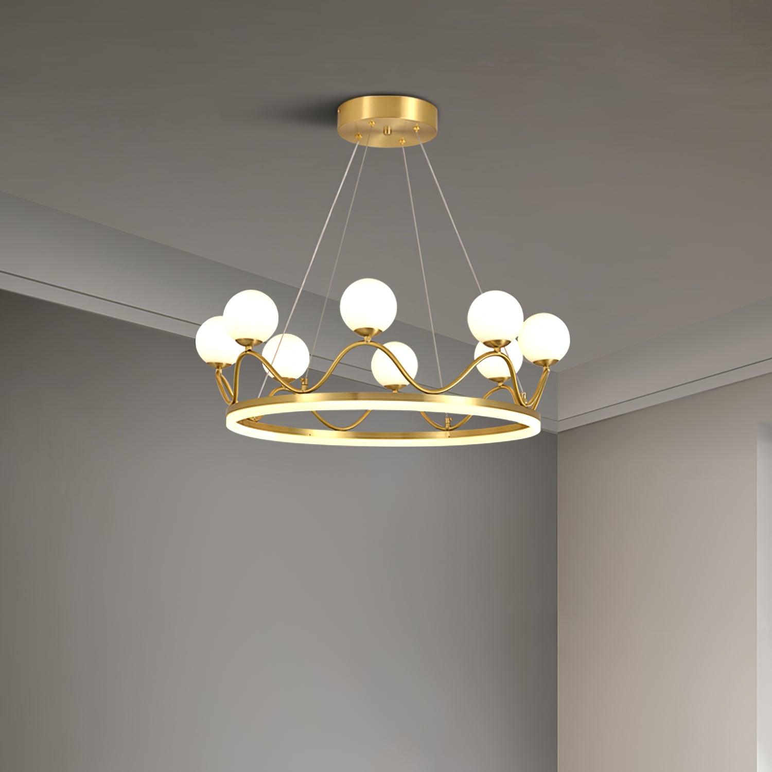Crown Brass Chandelier with Hand Blown Glass Globes for Luxury Dining Room