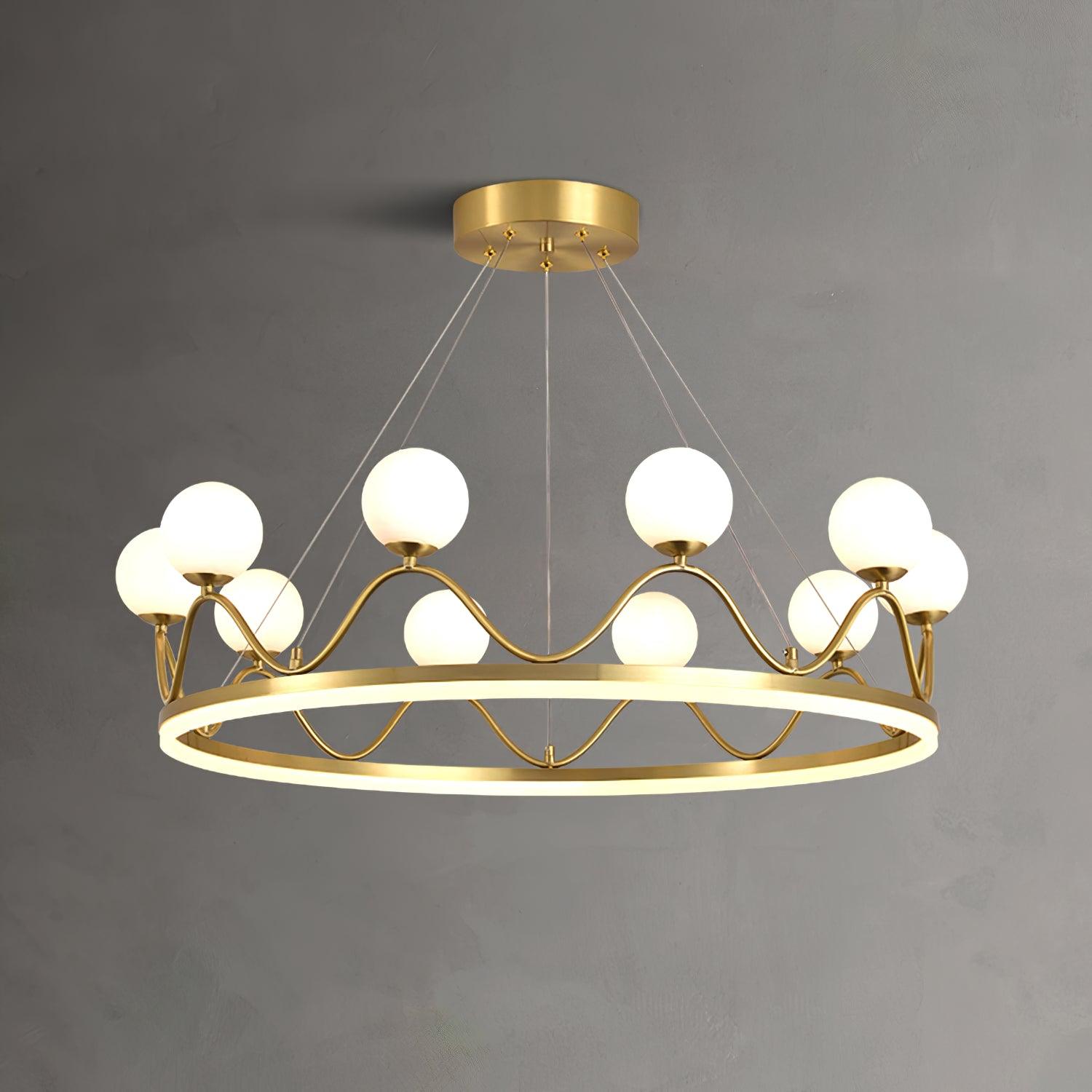 Crown Brass Chandelier with Hand Blown Glass Globes for Luxury Dining Room